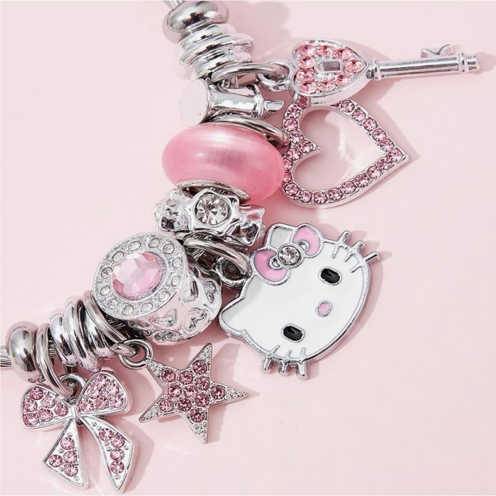Hello Kitty Pandora style bracelet with pink hello kitty charms - Picture 2 of 4